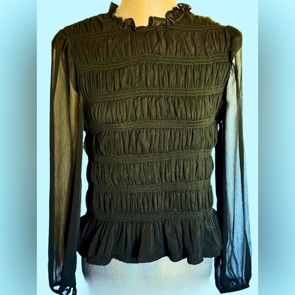 Tops - Marc New Your Elegant Black Smocked, Peplum Women's Top